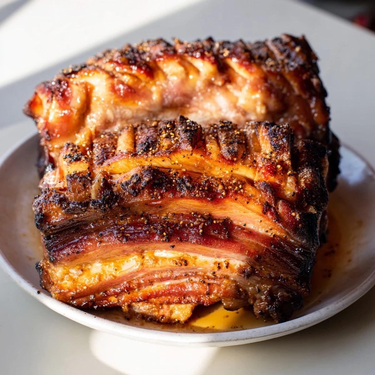Slow roasted pork shoulder, tender and glistening, topped with sweet and tangy cider glaze.