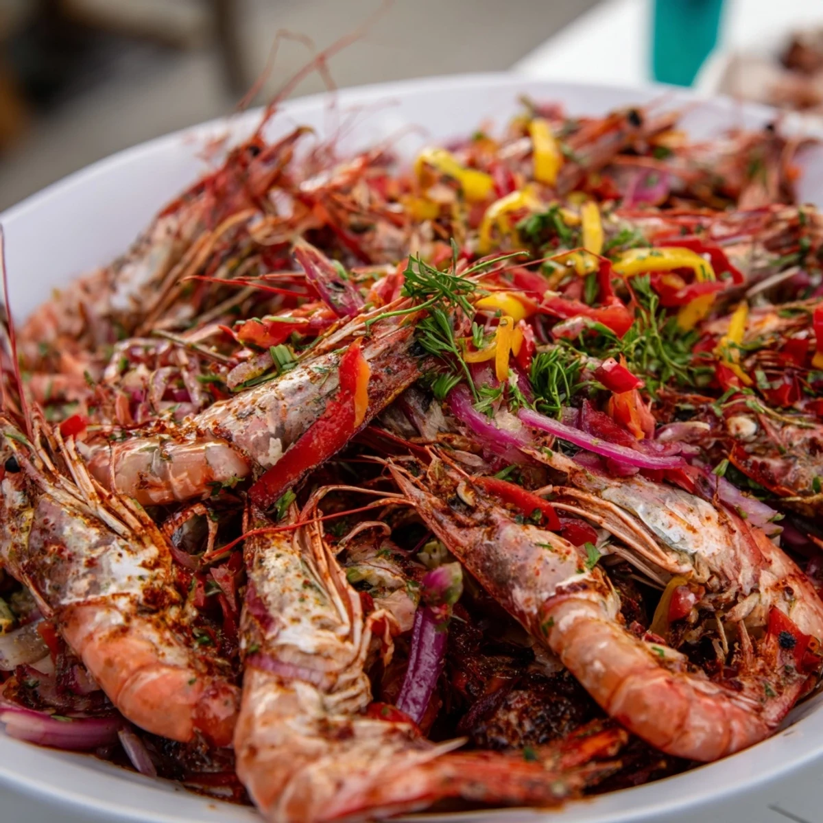 Juicy shrimp fajitas sizzling on a sheet pan, accompanied by lime wedges and cilantro for serving.