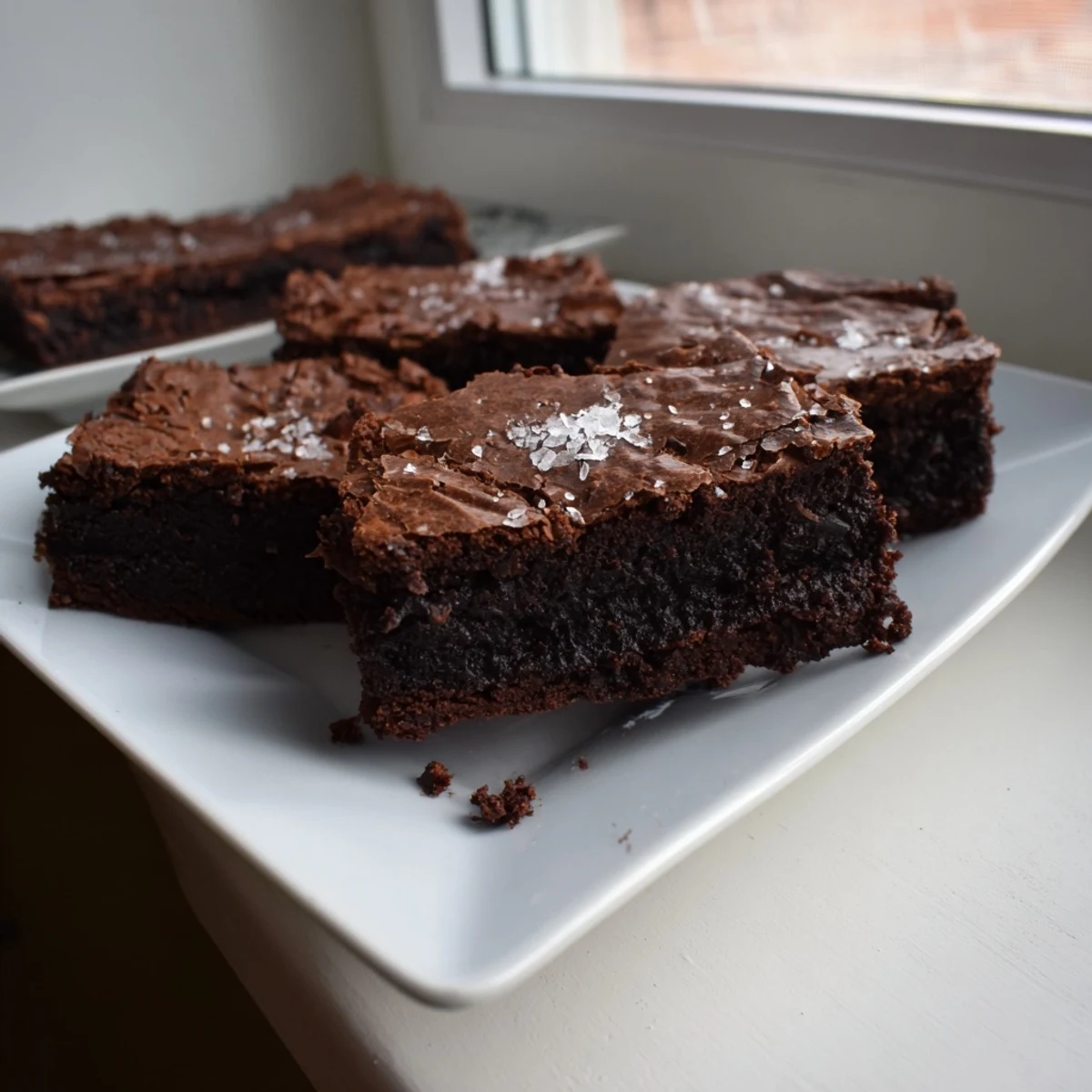 These deeply rich, fudgy Homemade Dark Chocolate and Sea Salt Brownies have a perfect flaky sea salt topping.