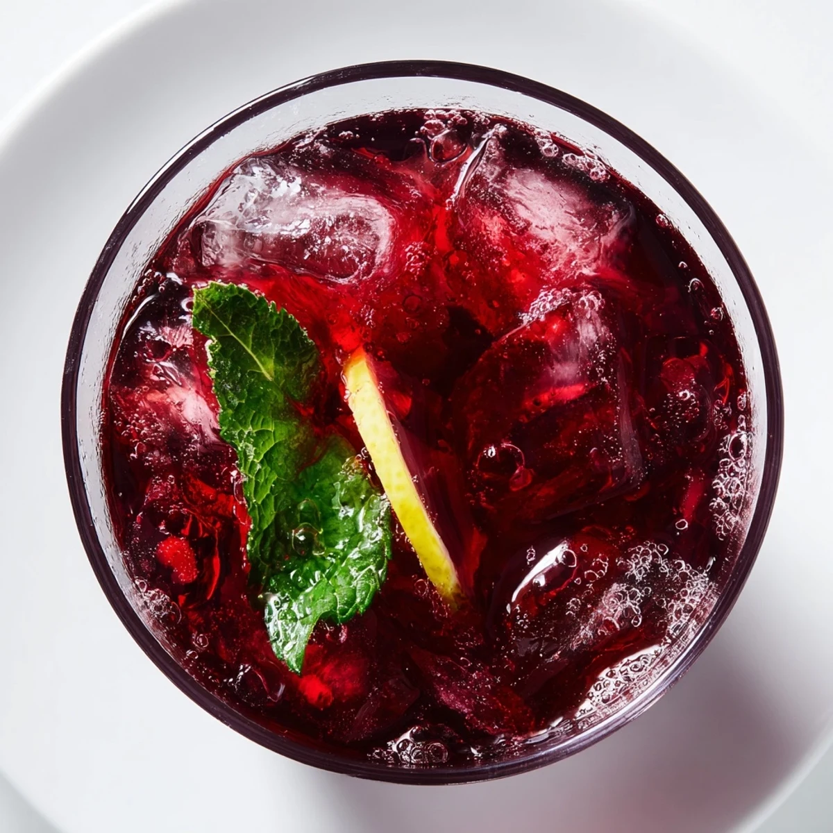 A chilled Sleepy Girl Cherry Mocktail, garnished with mint and lemon, ready to sip slowly.