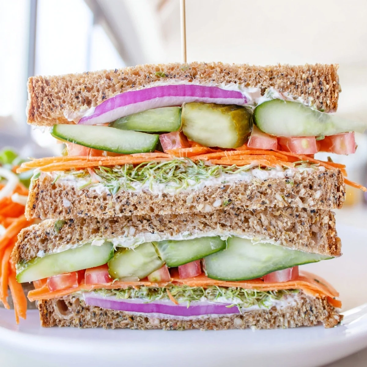 Golden toasted bread encases a flavorful Crunchy Dill Pickle Sandwich, ready for a delicious bite.