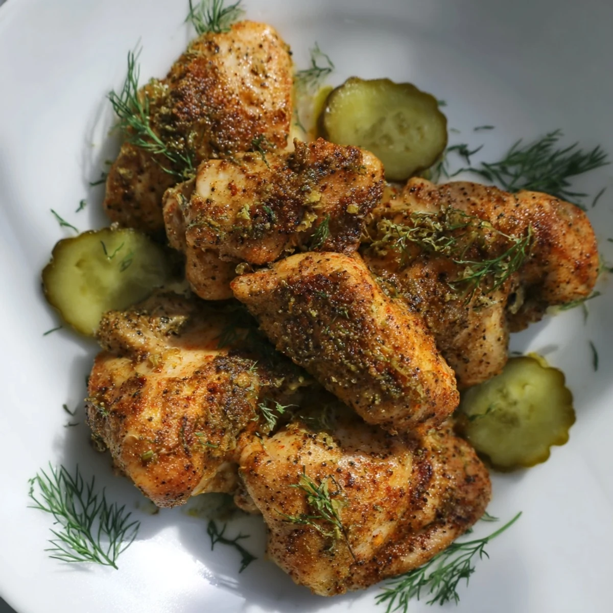 A close-up view of perfectly cooked Pickle Ranch Chicken, showcasing the seasoned crust and texture.
