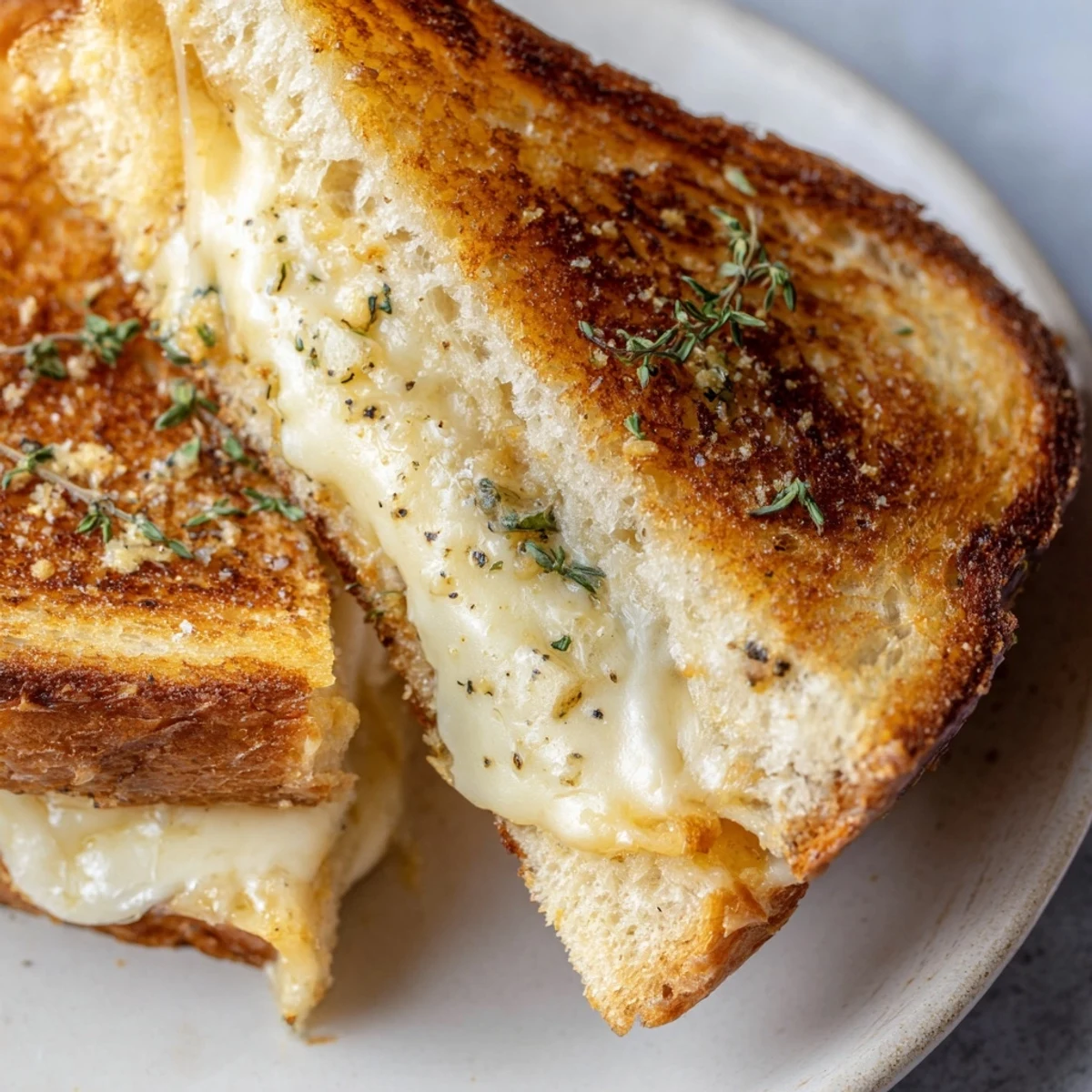 Melted cheddar and mozzarella in this Garlic Butter Mayo Grilled Cheese, perfect with a warm, crispy crust.