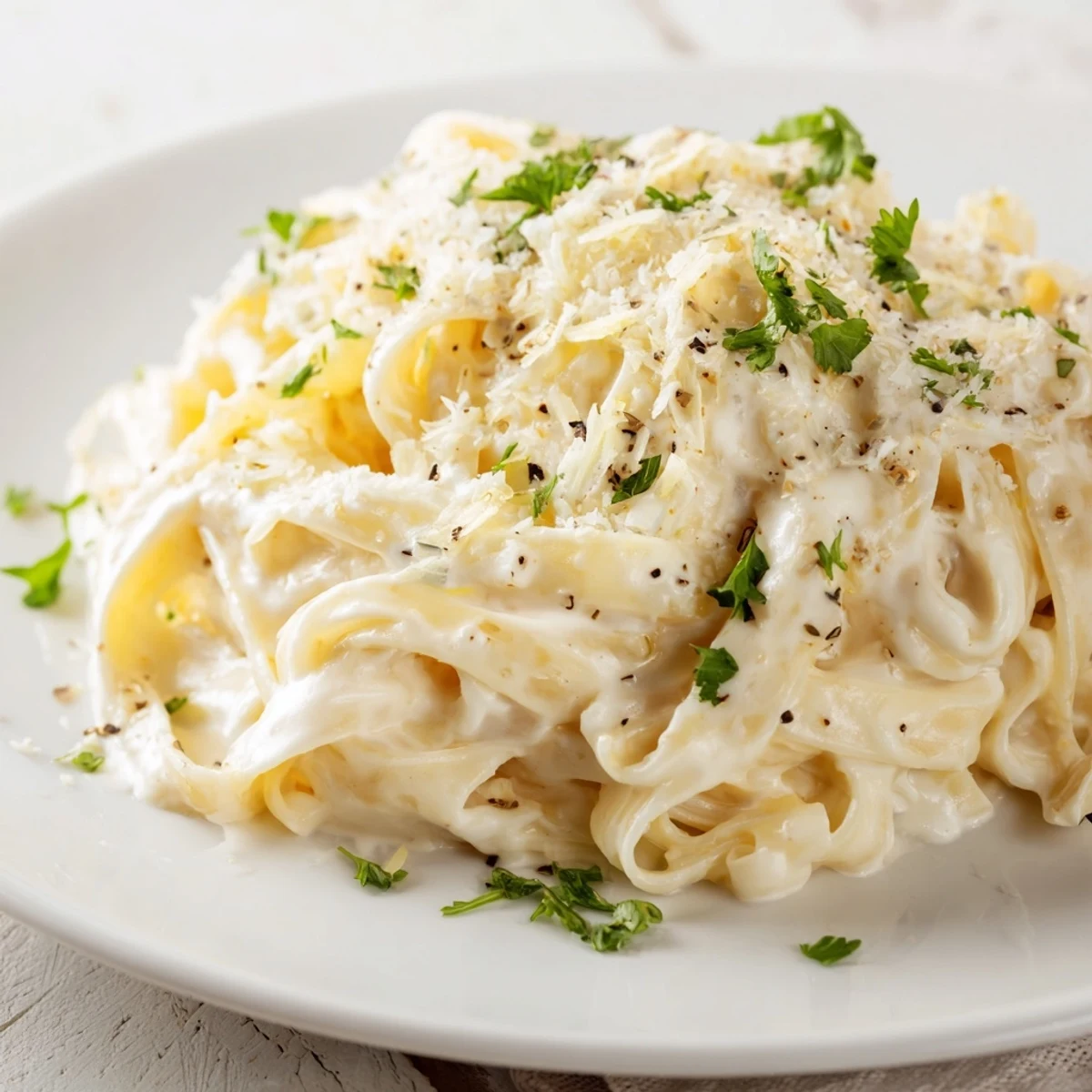 Creamy Cottage Cheese Alfredo Sauce, ready to be tossed with pasta, smells of garlic and butter.