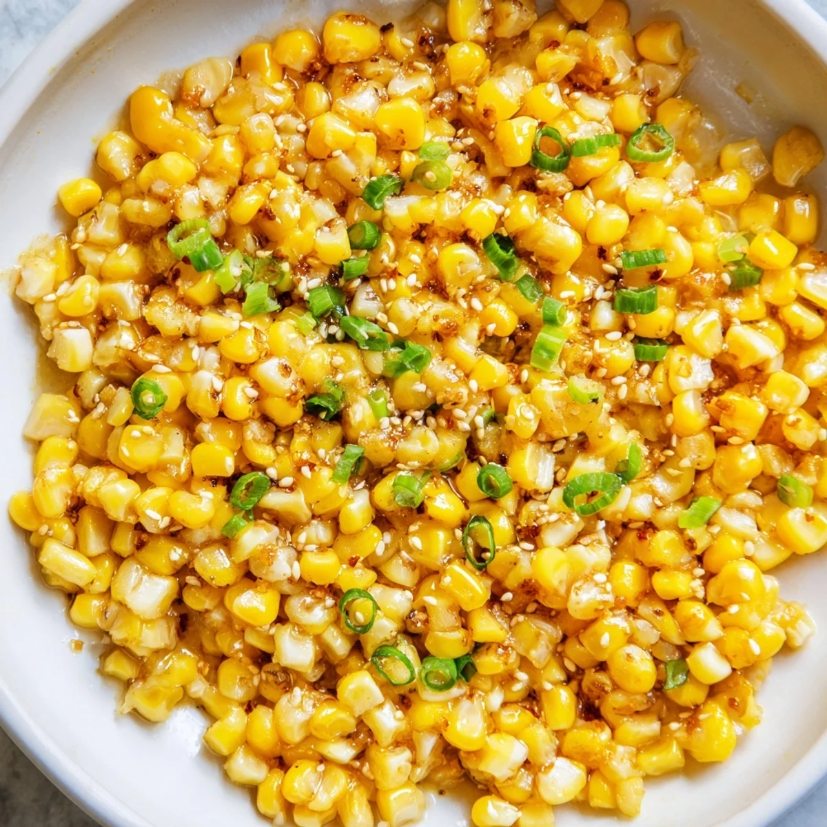 Golden Japanese Butter Corn glistens in a skillet as the garlic butter melts gently.
