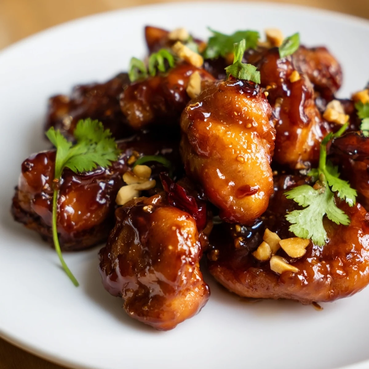 Golden-brown Vietnamese Caramel Chicken glistening, served with fresh herbs; a flavorful main course.
