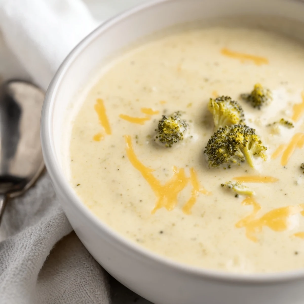 Golden roasted broccoli florets and melted sharp cheddar cheese swirl in a creamy, velvety bowl of this homemade broccoli cheddar soup.