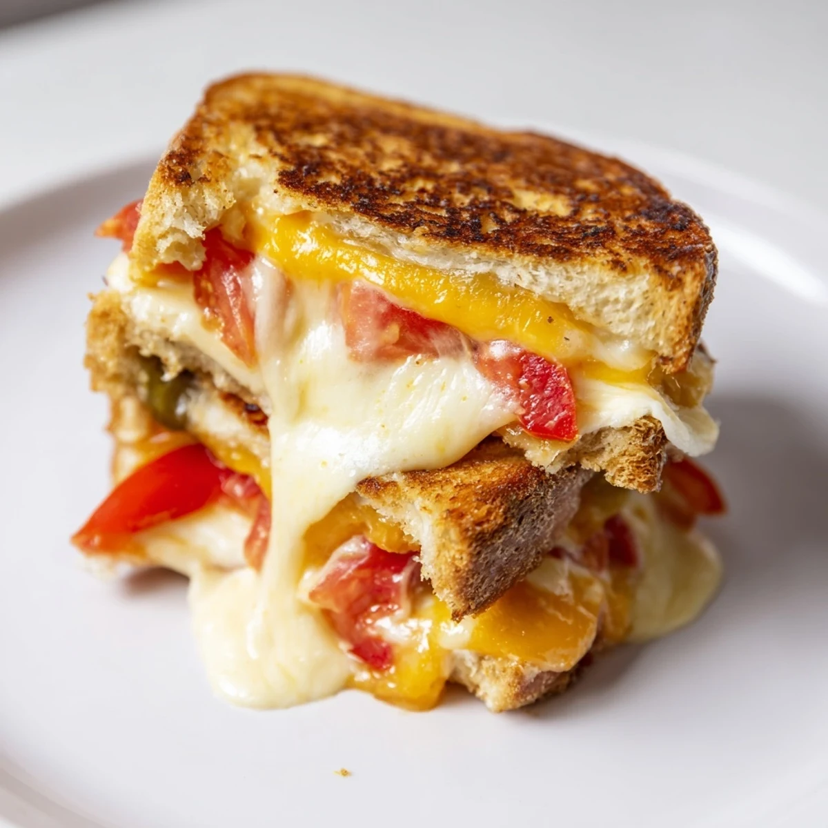 Spicy Pepper Jack & Tomato Grilled Cheese served with a side of creamy tomato soup for dipping.