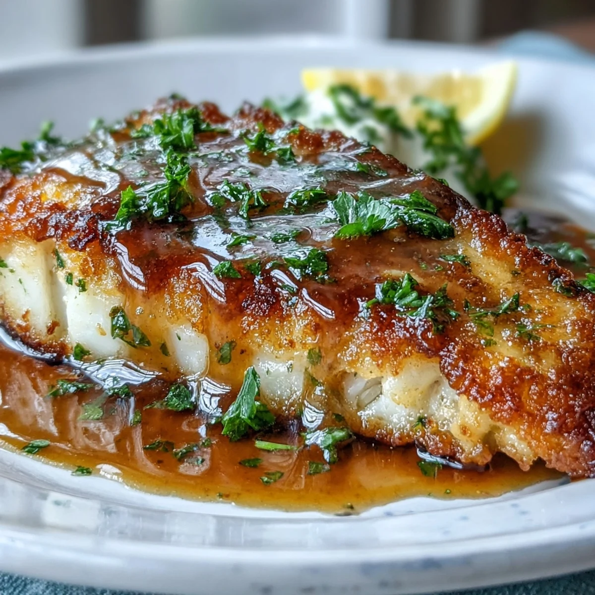 Tender flounder meunière fillets coated in flour, pan-fried and topped with a bright lemon butter sauce.