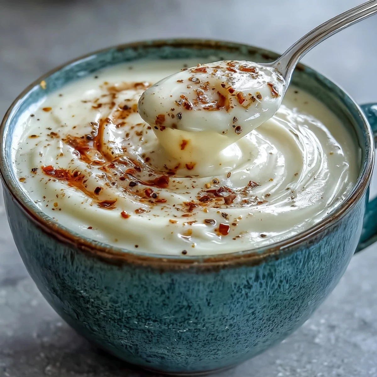 Creamy Cream of Potato Soup garnished with chives and shredded cheddar, served warm in a rustic bowl.