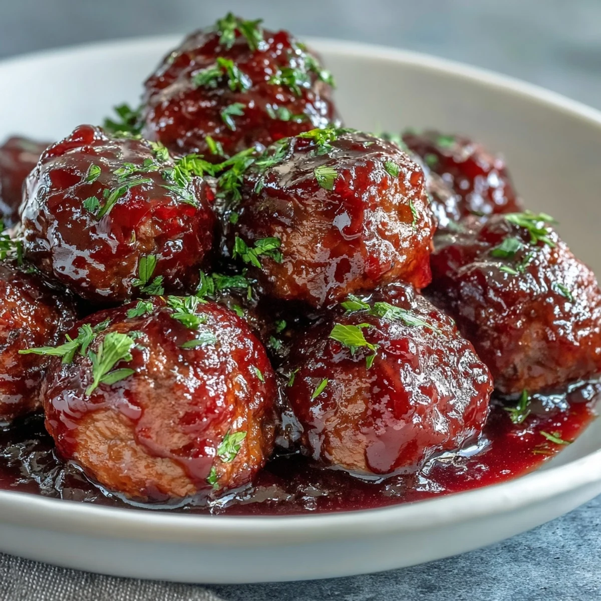 Perfectly cooked Grape Jelly and Chili Sauce Meatballs glisten in a slow cooker, ready for a party appetizer.