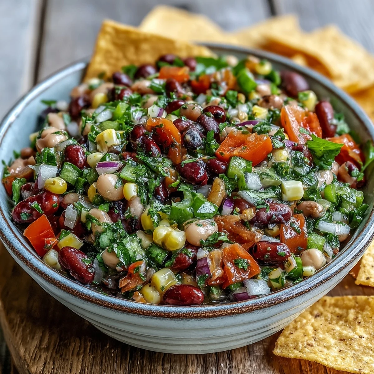 Zesty Cowboy Caviar salad packed with beans, fresh veggies, and tangy lime dressing.