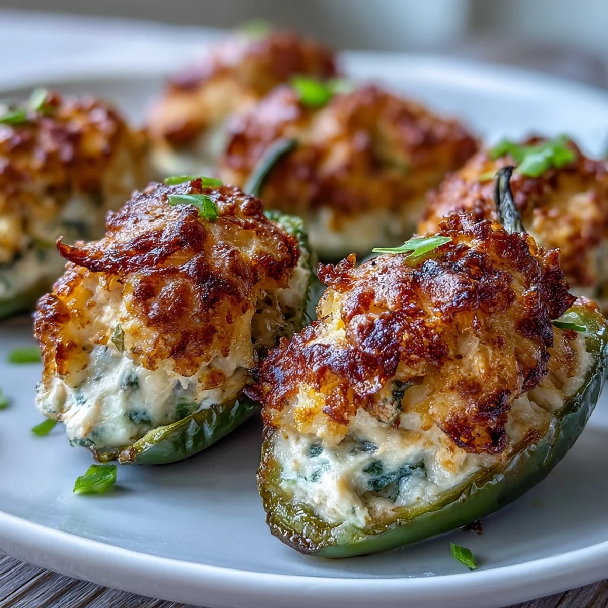 Golden-brown baked Cajun Crab Poppers reveal melted cheddar and seasoned crab filling inside tender jalapeños.