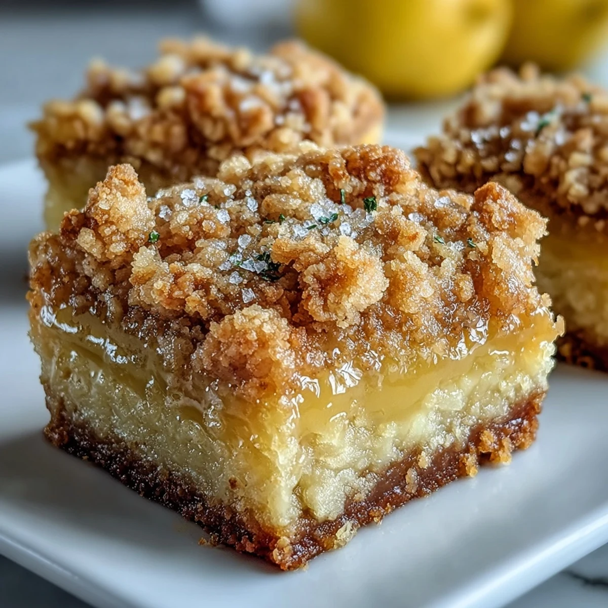 Freshly baked Homemade Lemon Crumb Bars with a bright yellow citrus filling and a golden oat crumble topping.