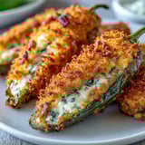 Air-fried crispy jalapeño poppers filled with cream cheese and cheddar, topped with fresh chives.