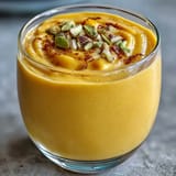 Vibrant mango lassi smoothie, blended smooth with sweet fruit flavor and warm cardamom.