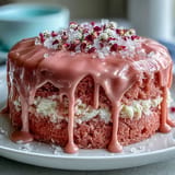 A pink rosé velvet cake, perfect for celebrations with a sweet gold finish.