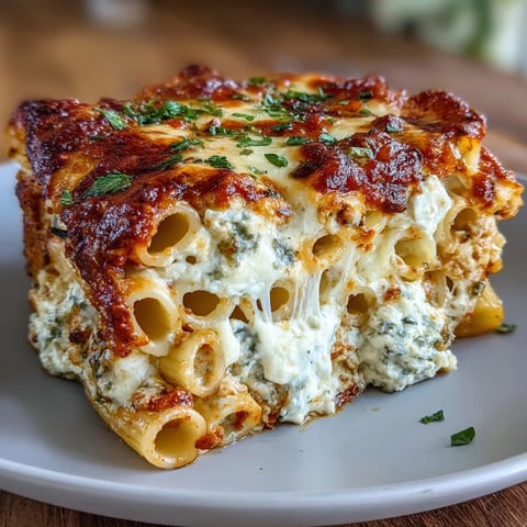 Golden-brown baked ziti with melted mozzarella, ricotta, and rich tomato sauce, served as a hearty family-style Italian-American casserole.