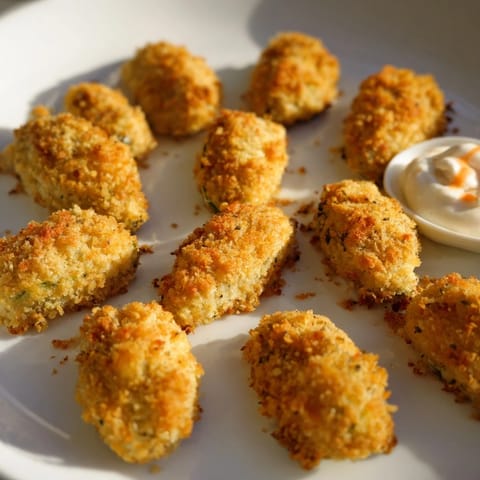 Oven-baked crispy zucchini rounds, a veggie appetizer with a delightful golden crust and creamy dip.