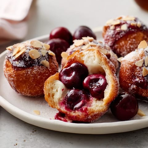 A close-up of a warm Rustic Cherry and Vanilla Almond Galette revealing a flaky, buttery crust studded with almonds.