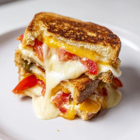 Spicy Pepper Jack & Tomato Grilled Cheese served with a side of creamy tomato soup for dipping.