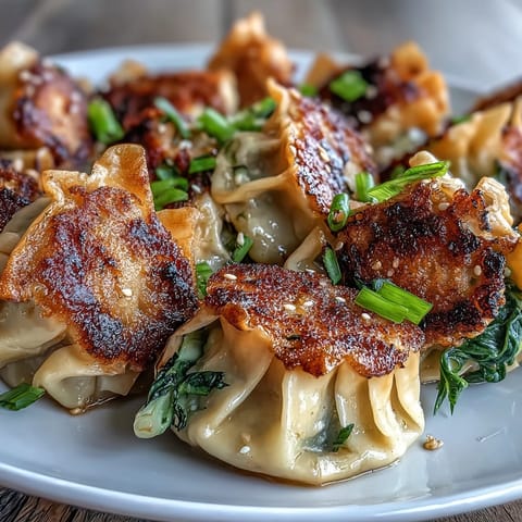 These smashed gyozas are golden and crispy on the bottom, filled with savory pork and napa cabbage, ready to dip in a tangy sauce.  