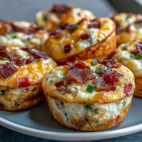 Savory Breakfast Egg Muffins stuffed with bell peppers and onions, perfect for a handheld brunch on busy mornings.