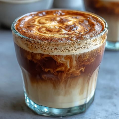 Steaming Hojicha Flat White with rich roasted notes, topped with velvety milk foam, ready to be enjoyed with a buttery croissant on the side.