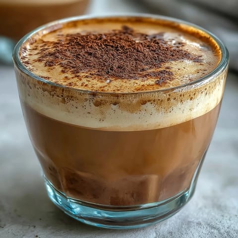 A warm Hojicha Cortado in a ceramic cup, showcasing creamy steamed milk blended with roasted Japanese tea for a silky, nutty finish.
