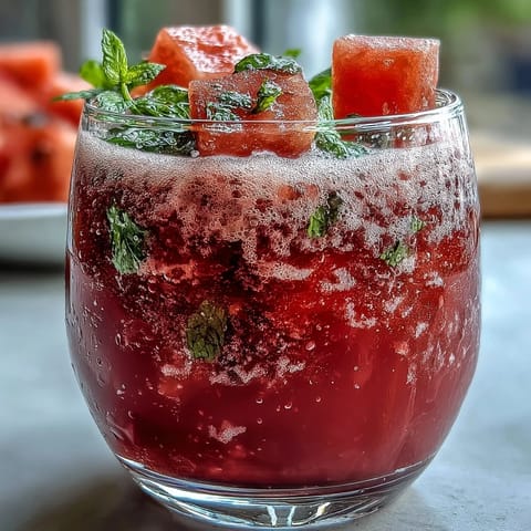 Refreshing watermelon lime sparkling punch with vibrant pink color, served over ice with mint and lime garnish.  