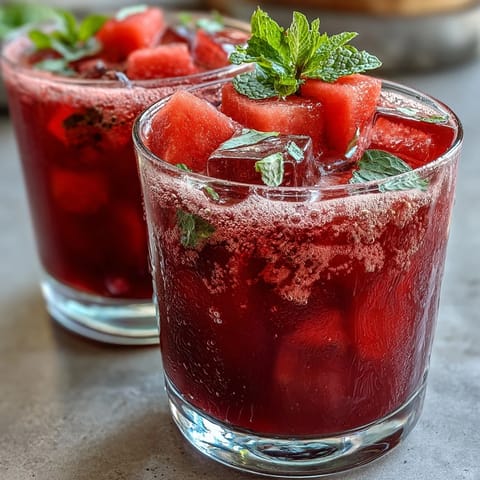 Zesty watermelon lime punch recipe featuring sparkling water, fresh mint, and citrus slices in a clear glass pitcher.  