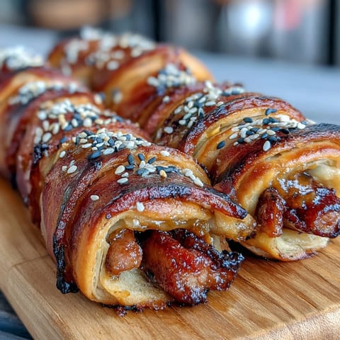 Mini pigs in a blanket with dipping sauce served on a wooden board, golden pastry-wrapped sausages ready for game day.