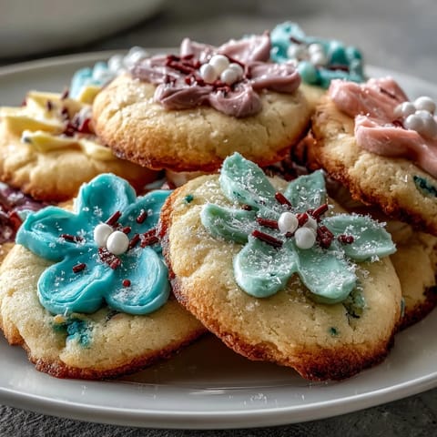Delicate flower-shaped shortbread cookies with vibrant royal icing, perfect for spring celebrations and afternoon tea parties.