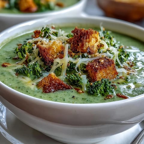 Creamy Broccoli Cheddar Soup with melted cheese, ready to enjoy.