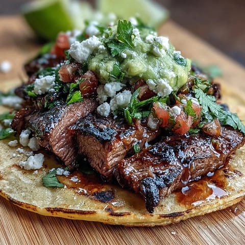 Vibrant Cinco de Mayo street taco bar with grilled carne asada, colorful toppings, and warm corn tortillas for a festive feast.