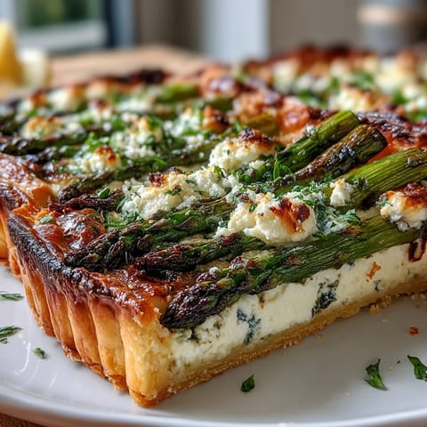 Beautiful Asparagus Ricotta Tart, a spring delight on crisp golden pastry.