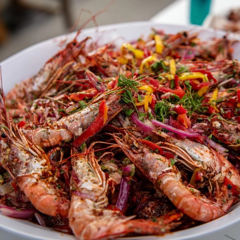 Juicy shrimp fajitas sizzling on a sheet pan, accompanied by lime wedges and cilantro for serving.
