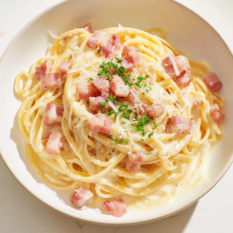 This quick 15-Minute Creamy Carbonara recipe offers perfectly cooked pasta with crispy pancetta on top.