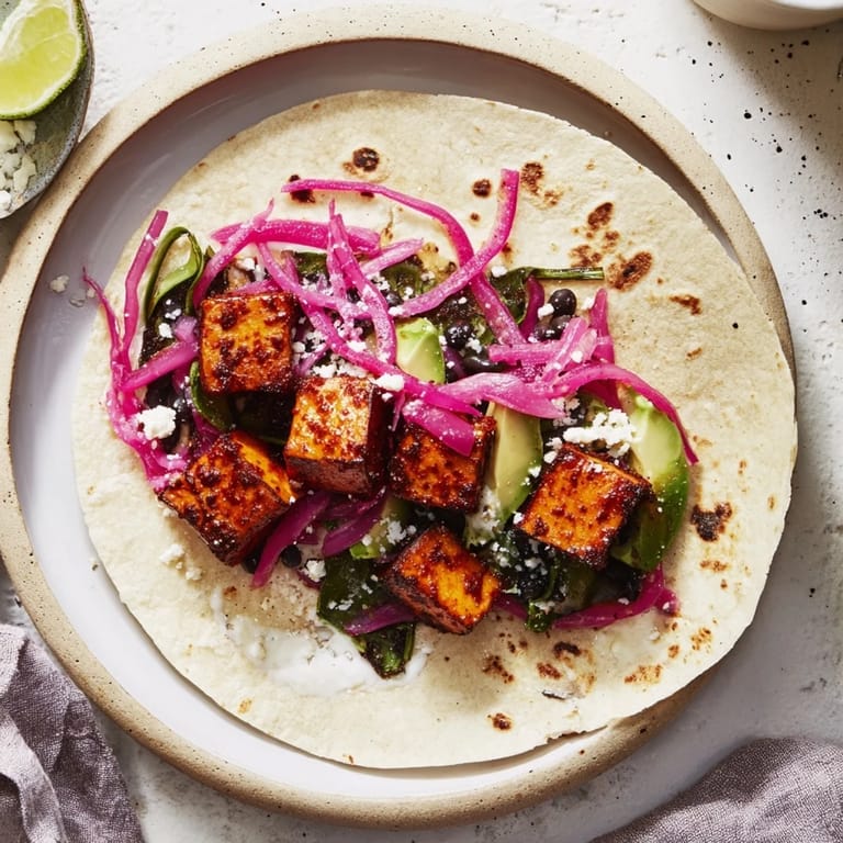 A plate of Quick Sweet Potato and Black Bean Tacos with lime wedges, perfect for a quick, healthy dinner.