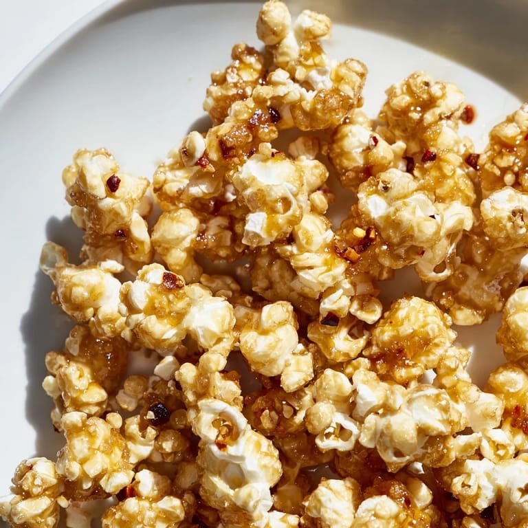 This bowl of savory Hot Honey Butter Popcorn features a glistening, sweet, and spicy glaze.