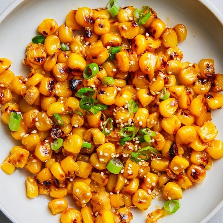 Steaming Japanese Butter Corn side dish, served with green scallions, offers a savory aroma.