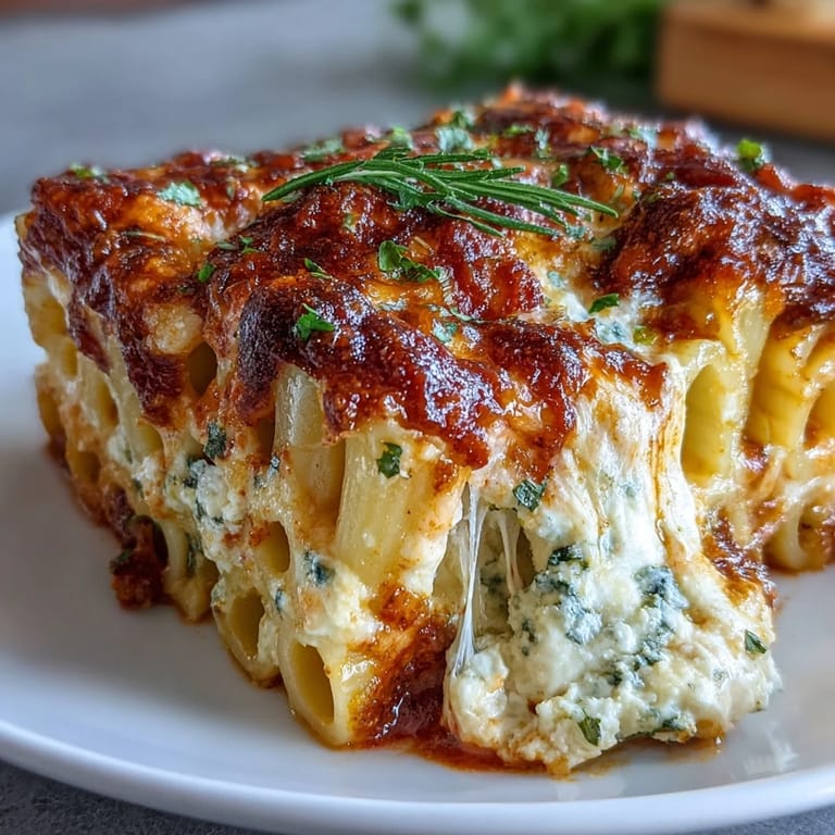 Frozen make-ahead ziti bake emerging bubbly and golden from the oven, ready for a comforting weeknight family meal.
