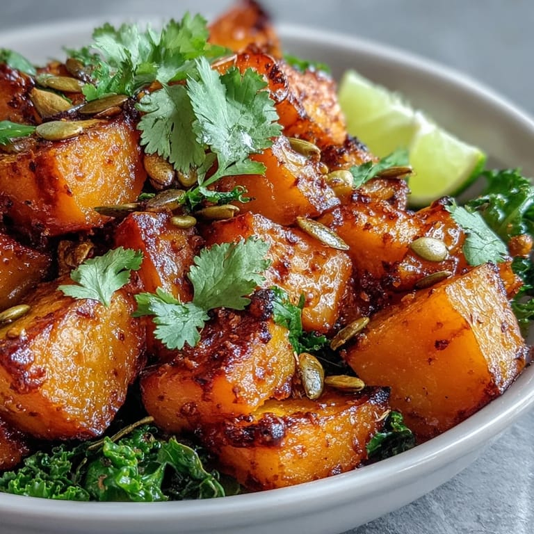 A warm, steaming bowl of Sweet and Spicy Red Kuri Squash Bowl topped with lime wedges.