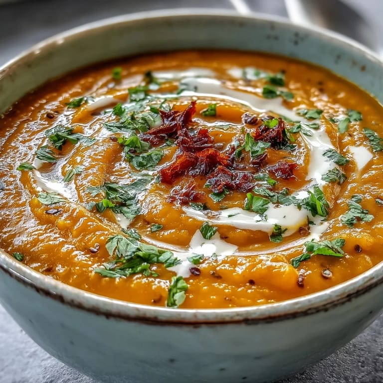 Steaming Carrot and Lentil Soup served with a side of crusty bread for a comforting vegan meal.