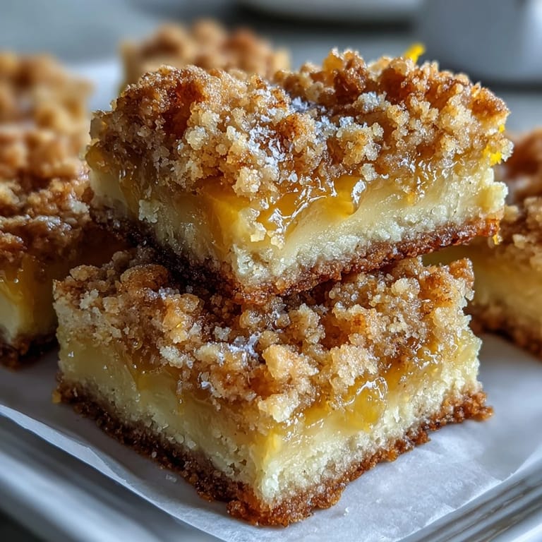 Homemade Lemon Crumb Bars dusted with powdered sugar, served on a white plate ready for afternoon tea.