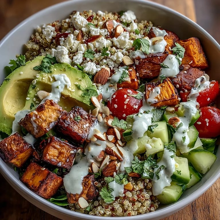 Colorful meal prep bowl featuring brown rice, chicken, avocado, and cherry tomatoes, arranged neatly in a white ceramic dish.