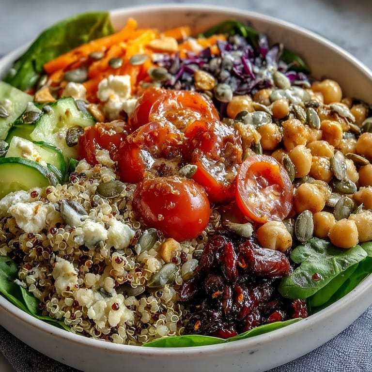 Freshly tossed rainbow salad bowl featuring purple cabbage, bell peppers, and creamy avocado, garnished with herbs and ready to serve.
