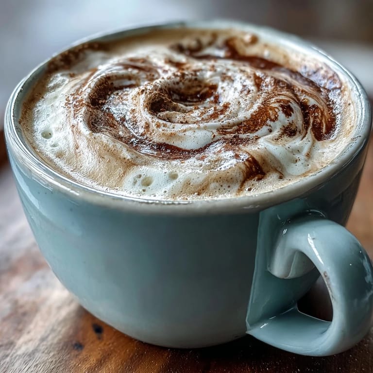 Two warm hojicha cappuccinos sit on a wooden table beside loose hojicha leaves, inviting you to enjoy this toasty, nutty tea latte.