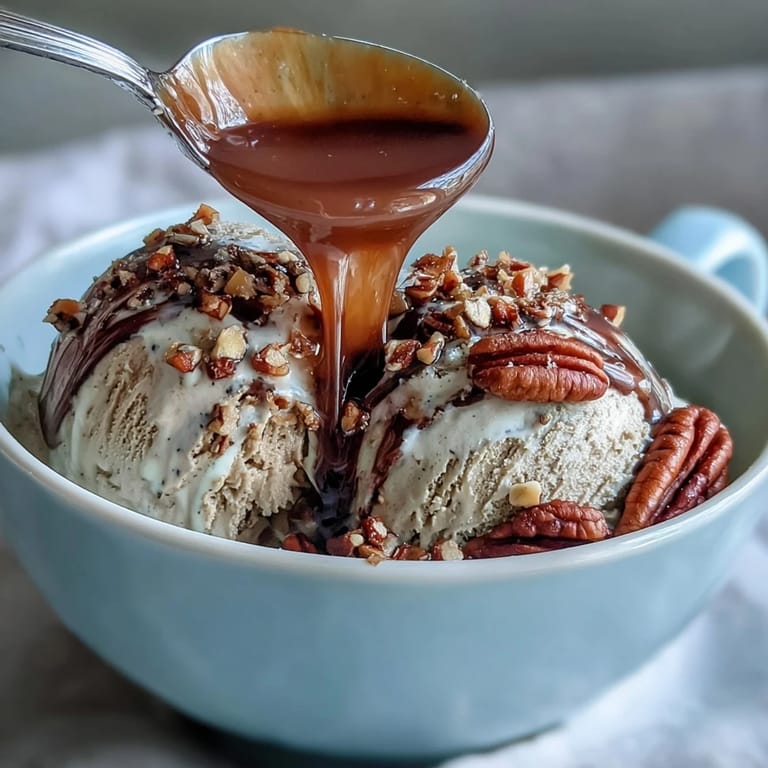 Creamy vanilla scoops topped with steaming hojicha for a Japanese dessert.