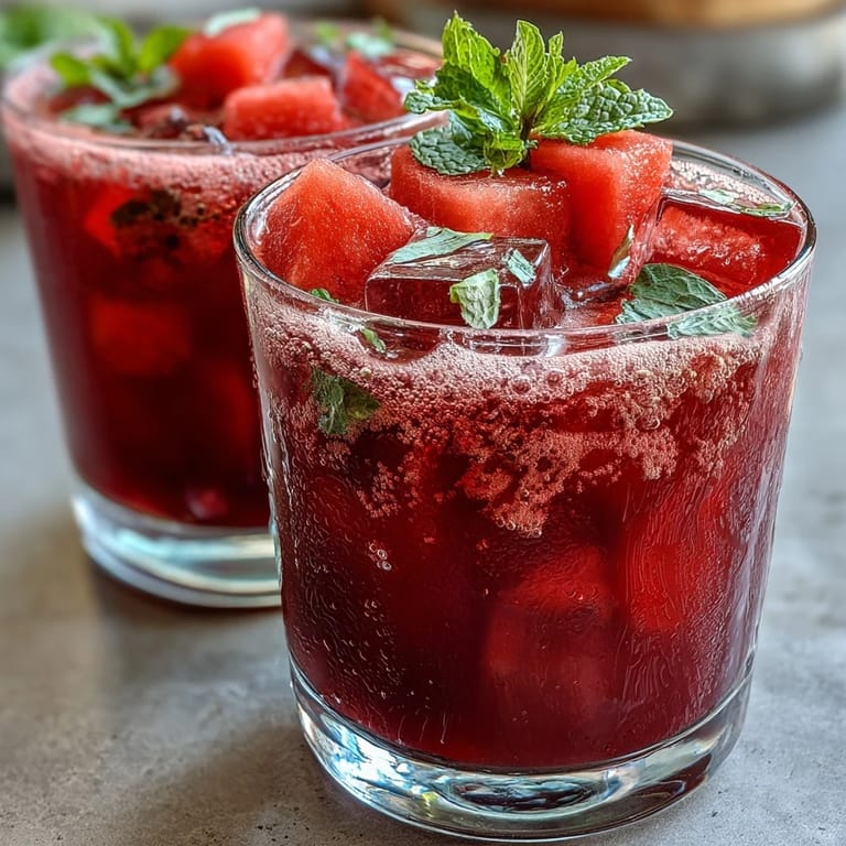 Zesty watermelon lime punch recipe featuring sparkling water, fresh mint, and citrus slices in a clear glass pitcher.  